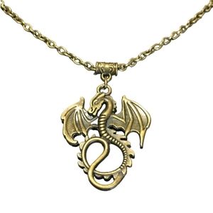 Handmade Flying Dragon Bronze Pendant Chain Necklace Unisex Womens Mens Homemade